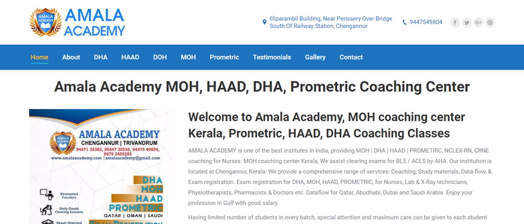 Amala Academy® MOH Coaching Center Kerala, HAAD,DHA, seo report
